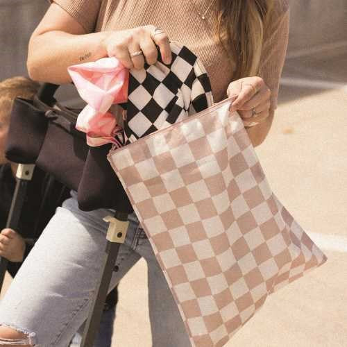 PACK 2 BOLSAS IMPERMEABLES CUADROS ROSA + BEIGE