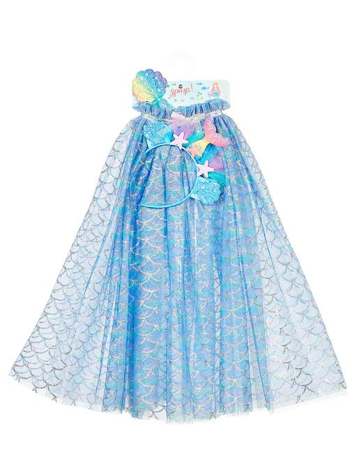 Marlya mermaid cape + tiara + wand set, 3-4 yrs