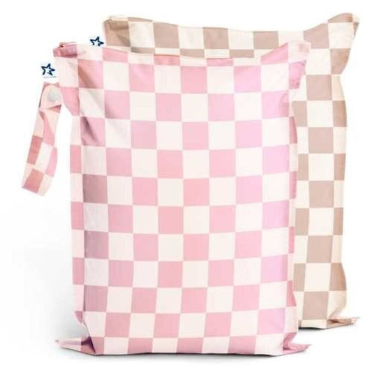 PACK 2 BOLSAS IMPERMEABLES CUADROS ROSA + BEIGE