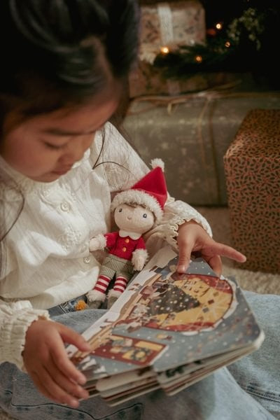 Elfo y cuento de Navidad en caja de regalo
