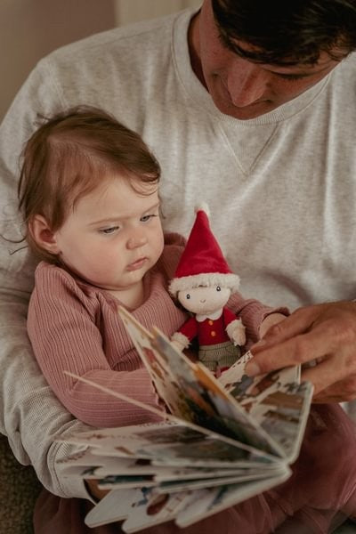 Elfo y cuento de Navidad en caja de regalo