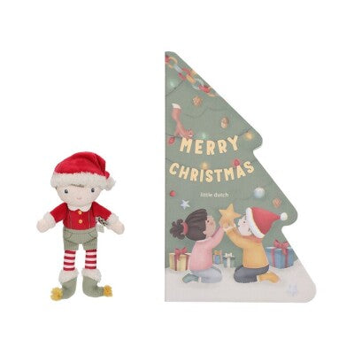 Elfo y cuento de Navidad en caja de regalo